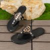 Sandals | Women’s Sandals Beach Daily Casual Vintage Leatherette Slippers Flat Heel Open Toe Rivet Summer Slip On Shoes Black – Womens