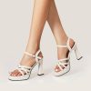 Sandals | Women’s Sandals Cocktail Elegant PU Leather Platform Sandals Flare Heel Open Toe Summer Buckle Shoes Beige – Womens