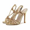 Sandals | Women’s Sandals Cocktail Evening Prom Party Sexy PU Leather Roman Sandals High Heel Open Toe Rhinestone Buckle Shoes Gold – Womens