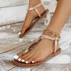 Sandals | Women’s Sandals Daily Beach Boho Casual Leather Flip-Flops Barefoot Sandals Flat Heel Open Toe Solid Color Summer Slip On Shoes White – Womens