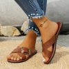 Sandals | Women’s Sandals Daily Beach Casual Leather Slippers Flat Heel Open Toe Buckle Solid Color Summer Slip On Shoes Brown – Womens