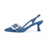 Sandals | Women’s Sandals Daily Casual Denim Slingbacks Flare Heel Point Toe Rhinestone Buckle Summer Slip On Shoes Blue – Womens