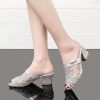 Sandals | Women’s Sandals Daily Casual Lace Mules Chunky Heel Block Heel Open Toe Solid Color Summer Slip On Shoes Silver – Womens