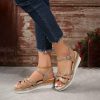 Sandals | Women’s Sandals Daily Casual PU Leather Wedge Sandals Wedge Heel Open Toe Color Block Summer Buckle Shoes Khaki – Womens