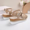 Sandals | Women’s Sandals Daily Casual PU Leather Wedge Sandals Wedge Heel Open Toe Color Block Summer Buckle Shoes Khaki – Womens