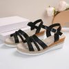 Sandals | Women’s Sandals Daily Casual PU Leather Wedge Sandals Wedge Heel Open Toe Color Block Summer Buckle Shoes Khaki – Womens