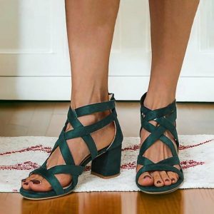 Sandals | Women’s Sandals Daily Casual Suede Roman Sandals Block Heel Open Toe Solid Color Summer Zipper Shoes Green – Womens