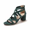 Sandals | Women’s Sandals Daily Casual Suede Roman Sandals Block Heel Open Toe Solid Color Summer Zipper Shoes Green – Womens