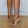 Sandals | Women’s Sandals Party Prom Cocktail Sexy PU Leather Lace Up Sandals Stiletto Heel Open Toe Rhinestone Solid Color Summer Lace-Up Shoes Gold – Womens