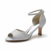 Sandals | Women’s Sandals Wedding Daily Elegant Glitter Bridesmaid Shoes Block Heel Peep Toe Solid Color Summer Buckle Shoes White – Womens