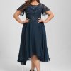 Semi-formal & Cocktail | A-line Asymmetrical Asymmetrical Lace Chiffon Cocktail Dress With Sequins Ruffle Dark Navy – Womens