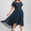 Semi-formal & Cocktail | A-line Asymmetrical Asymmetrical Lace Chiffon Cocktail Dress With Sequins Ruffle Dark Navy – Womens