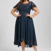 Semi-formal & Cocktail | A-line Asymmetrical Asymmetrical Lace Chiffon Cocktail Dress With Sequins Ruffle Dark Navy – Womens