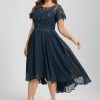 Semi-formal & Cocktail | A-line Asymmetrical Asymmetrical Lace Chiffon Cocktail Dress With Sequins Ruffle Dark Navy – Womens