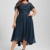 Semi-formal & Cocktail | A-line Asymmetrical Asymmetrical Lace Chiffon Cocktail Dress With Sequins Ruffle Dark Navy – Womens