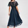 Semi-formal & Cocktail | A-line Asymmetrical Asymmetrical Lace Chiffon Cocktail Dress With Sequins Ruffle Dark Navy – Womens