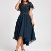 Semi-formal & Cocktail | A-line Asymmetrical Asymmetrical Lace Chiffon Cocktail Dress With Sequins Ruffle Dark Navy – Womens