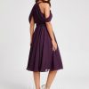 Semi-formal & Cocktail | A-line Cold Shoulder Scoop Knee-Length Chiffon Cocktail Dress With Ruffle Grape – Womens