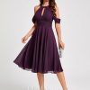 Semi-formal & Cocktail | A-line Cold Shoulder Scoop Knee-Length Chiffon Cocktail Dress With Ruffle Grape – Womens