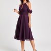 Semi-formal & Cocktail | A-line Cold Shoulder Scoop Knee-Length Chiffon Cocktail Dress With Ruffle Grape – Womens