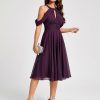 Semi-formal & Cocktail | A-line Cold Shoulder Scoop Knee-Length Chiffon Cocktail Dress With Ruffle Grape – Womens