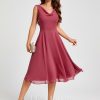 Semi-formal & Cocktail | A-line Cowl Knee-Length Chiffon Cocktail Dress With Ruffle Cinnamon Rose – Womens