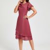 Semi-formal & Cocktail | A-line Cowl Knee-Length Chiffon Cocktail Dress With Ruffle Cinnamon Rose – Womens