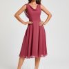 Semi-formal & Cocktail | A-line Cowl Knee-Length Chiffon Cocktail Dress With Ruffle Cinnamon Rose – Womens