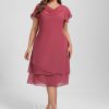 Semi-formal & Cocktail | A-line Cowl Knee-Length Chiffon Cocktail Dress With Ruffle Cinnamon Rose – Womens