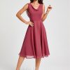 Semi-formal & Cocktail | A-line Cowl Knee-Length Chiffon Cocktail Dress With Ruffle Cinnamon Rose – Womens