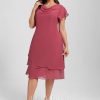 Semi-formal & Cocktail | A-line Cowl Knee-Length Chiffon Cocktail Dress With Ruffle Cinnamon Rose – Womens