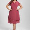 Semi-formal & Cocktail | A-line Cowl Knee-Length Chiffon Cocktail Dress With Ruffle Cinnamon Rose – Womens