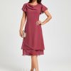 Semi-formal & Cocktail | A-line Cowl Knee-Length Chiffon Cocktail Dress With Ruffle Cinnamon Rose – Womens