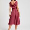 Semi-formal & Cocktail | A-line Cowl Knee-Length Chiffon Cocktail Dress With Ruffle Cinnamon Rose – Womens