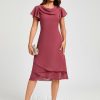 Semi-formal & Cocktail | A-line Cowl Knee-Length Chiffon Cocktail Dress With Ruffle Cinnamon Rose – Womens