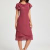 Semi-formal & Cocktail | A-line Cowl Knee-Length Chiffon Cocktail Dress With Ruffle Cinnamon Rose – Womens