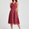 Semi-formal & Cocktail | A-line Cowl Knee-Length Chiffon Cocktail Dress With Ruffle Cinnamon Rose – Womens