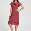 Semi-formal & Cocktail | A-line Cowl Knee-Length Chiffon Cocktail Dress With Ruffle Cinnamon Rose – Womens