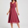 Semi-formal & Cocktail | A-line Cowl Knee-Length Chiffon Cocktail Dress With Ruffle Cinnamon Rose – Womens