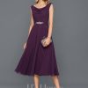 Semi-formal & Cocktail | A-line Cowl Knee-Length Chiffon Cocktail Dress With Sequins Beading Grape – Womens