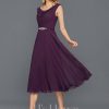 Semi-formal & Cocktail | A-line Cowl Knee-Length Chiffon Cocktail Dress With Sequins Beading Grape – Womens