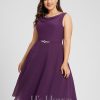 Semi-formal & Cocktail | A-line Cowl Knee-Length Chiffon Cocktail Dress With Sequins Beading Grape – Womens