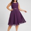 Semi-formal & Cocktail | A-line Cowl Knee-Length Chiffon Cocktail Dress With Sequins Beading Grape – Womens