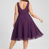 Semi-formal & Cocktail | A-line Cowl Knee-Length Chiffon Cocktail Dress With Sequins Beading Grape – Womens