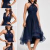 Semi-formal & Cocktail | A-line Halter One Shoulder V-Neck Asymmetrical Tulle Cocktail Dress As Picture – Womens