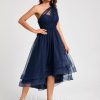 Semi-formal & Cocktail | A-line Halter One Shoulder V-Neck Asymmetrical Tulle Cocktail Dress As Picture – Womens