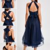 Semi-formal & Cocktail | A-line Halter One Shoulder V-Neck Asymmetrical Tulle Cocktail Dress As Picture – Womens