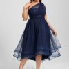 Semi-formal & Cocktail | A-line Halter One Shoulder V-Neck Asymmetrical Tulle Cocktail Dress As Picture – Womens