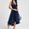 Semi-formal & Cocktail | A-line Halter One Shoulder V-Neck Asymmetrical Tulle Cocktail Dress As Picture – Womens