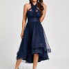 Semi-formal & Cocktail | A-line Halter One Shoulder V-Neck Asymmetrical Tulle Cocktail Dress As Picture – Womens